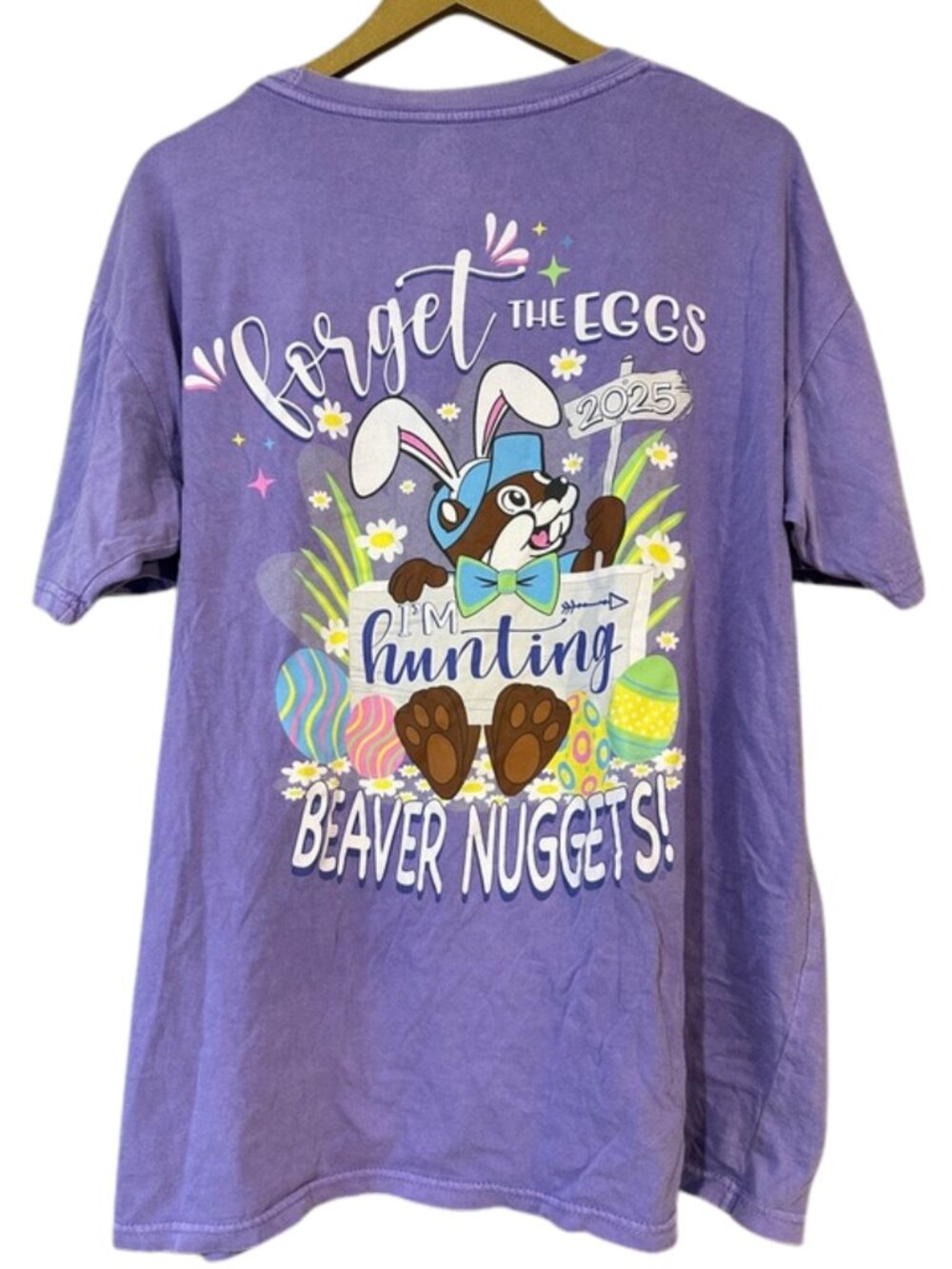 Buc-ee’s Easter Beaver Nuggets T-Shirt Purple Bunny 2025 Graphic Tee